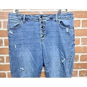 Pistola Jeans Womens 18W (Act. 37x26.5) Blue Button Fly Tapered  Distressed